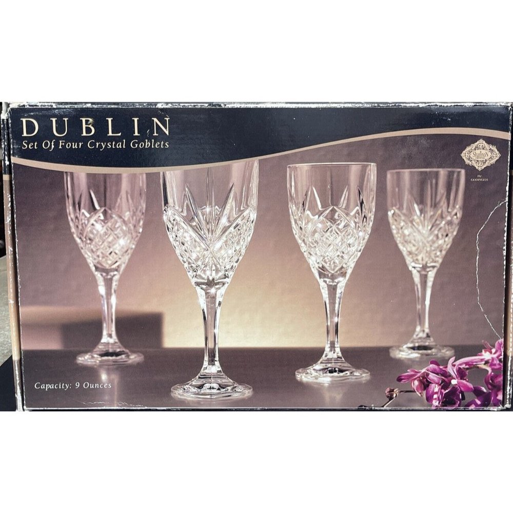 New Shannon Crystal by Godinger ~ Dublin Wine Goblets ~ Drinking Glasses 8"
